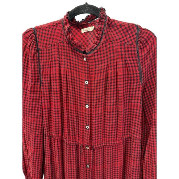 Faherty Sandia Red Black Gingham Maxi Dress Small Boho Cottagecore Fall Look - Picture 7 of 16